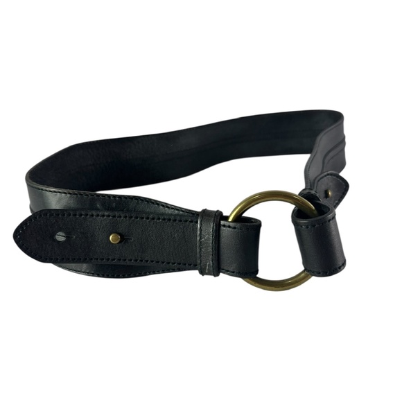 Genuine Vintage LAUREN Ralph Lauren Black Leather Circle Buckle Women Belt M main image 5